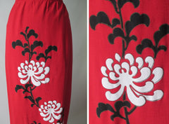 • Vintage 70's Alfred Shaheen Red Linen Long Maxi Skirt L - Bombshell Bettys Vintage