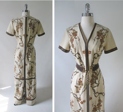 Vintage 70's Alfred Shaheen Fall Cherry Blossom Full Length Maxi Dress - Bombshell Bettys Vintage