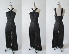 Vintage 70's Halter Black Jumpsuit Cherry Accent S - Bombshell Bettys Vintage