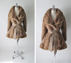 • Vintage 70's Tissavel Faux Fur Mink Suede Princess Coat Jacket L - Bombshell Bettys Vintage