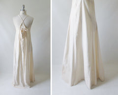 Vintage 70's Artisan Natural Halter Dress Maxi Gown M - Bombshell Bettys Vintage