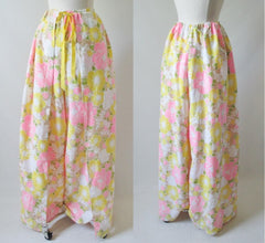 Vintage 70's Pink Yellow White Wrap Around Palazzo Pants L  / XL - Bombshell Bettys Vintage