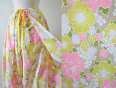Vintage 70's Pink Yellow White Wrap Around Palazzo Pants L  / XL - Bombshell Bettys Vintage
