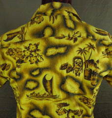 Vintage Prince Kuhio Yellow Hibiscus Hula Girl Tiki Hawaiian Shirt - Medium - Bombshell Bettys Vintage