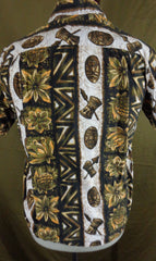 Vintage 60s Ui-Maikai Tribal Tiki Print Hawaiian Aloha Shirt 46 - Bombshell Bettys Vintage