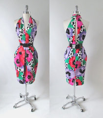 • Vintage 80's Glam Flower Halter Party Dress S - Bombshell Bettys Vintage