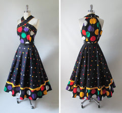 • Vintage 80's Black Polka Dot Full Skirt Halter Dress M - Bombshell Bettys Vintage