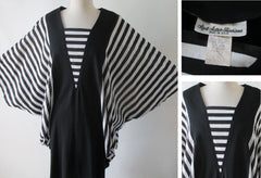 • Vintage 80's Cocoon Batwing Black White Striped Dress - Bombshell Bettys Vintage