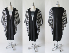• Vintage 80's Cocoon Batwing Black White Striped Dress - Bombshell Bettys Vintage