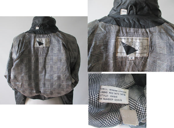 Vintage 80's Black Leather Jacket Cropped New Wave Origami