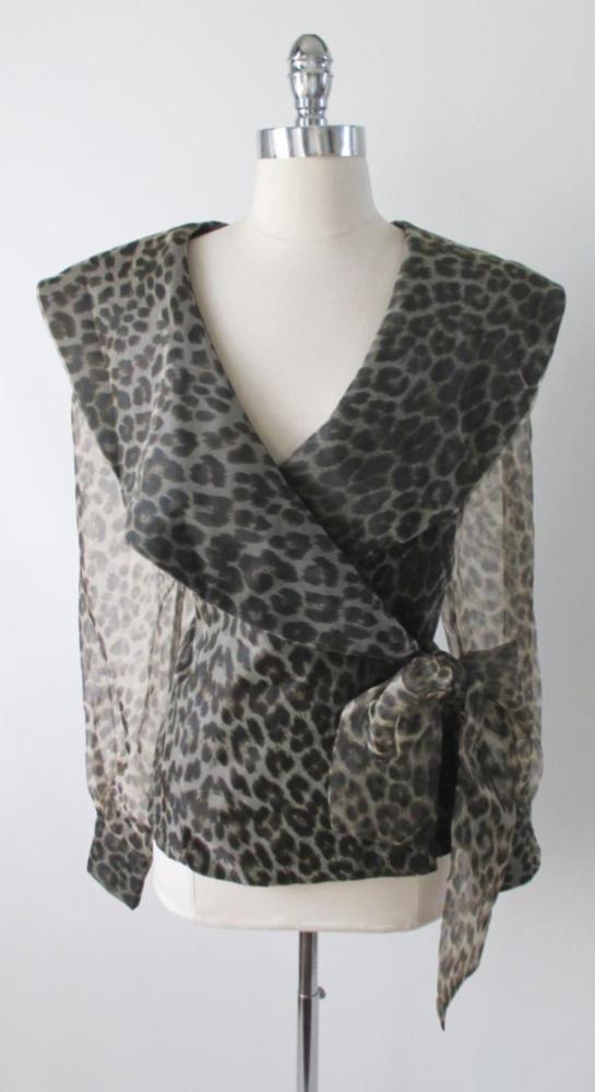 Vintage 80's Leopard Sheer Blouse Shirt Top With Bow XL XXL - Bombshell Bettys Vintage
