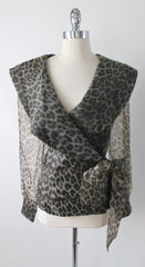 Vintage 80's Leopard Sheer Blouse Shirt Top With Bow XL XXL - Bombshell Bettys Vintage
