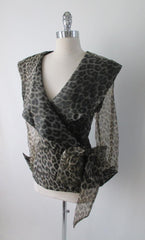Vintage 80's Leopard Sheer Blouse Shirt Top With Bow XL XXL - Bombshell Bettys Vintage