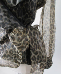 Vintage 80's Leopard Sheer Blouse Shirt Top With Bow XL XXL - Bombshell Bettys Vintage