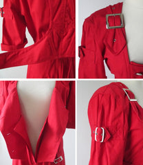 Vintage 80's Karen Alexander Red Buckles & Buttons Jumpsuit M - Bombshell Bettys Vintage