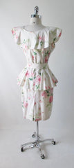 • Vintage 80's Pink Garden Roses Peplum Dress M - Bombshell Bettys Vintage