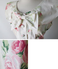 • Vintage 80's Pink Garden Roses Peplum Dress M - Bombshell Bettys Vintage