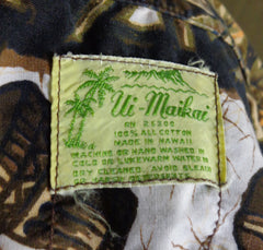 Vintage 60s Ui-Maikai Tribal Tiki Print Hawaiian Aloha Shirt 46 - Bombshell Bettys Vintage