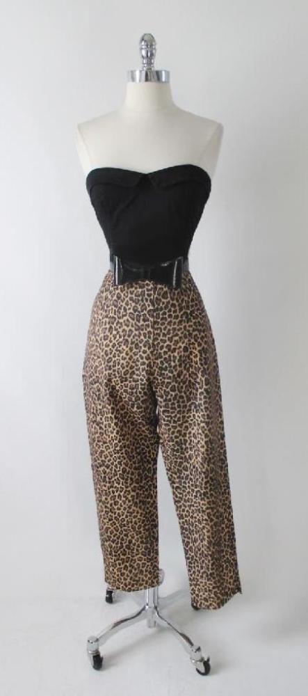 Vintage 50's Bombshell Leopard Print Fredericks Of Hollywood Cigarette Pants L - Bombshell Bettys Vintage