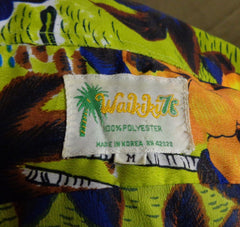 Rare Vintage Waikiki 76 Green Tiki Beach Scene Print Hawaiian Aloha Shirt – M - Bombshell Bettys Vintage