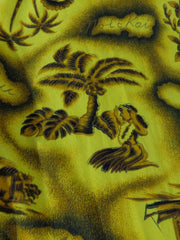 Vintage Prince Kuhio Yellow Hibiscus Hula Girl Tiki Hawaiian Shirt - Medium - Bombshell Bettys Vintage