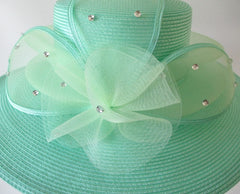 Mint Julep Wide Brim Green Straw Derby Hat - Bombshell Bettys Vintage