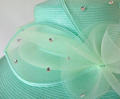 Mint Julep Wide Brim Green Straw Derby Hat - Bombshell Bettys Vintage
