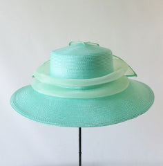 Mint Julep Wide Brim Green Straw Derby Hat - Bombshell Bettys Vintage