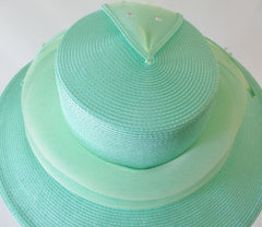 Mint Julep Wide Brim Green Straw Derby Hat - Bombshell Bettys Vintage