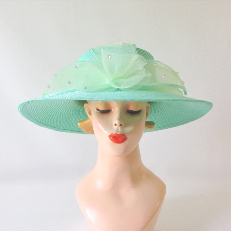Mint Julep Wide Brim Green Straw Derby Hat - Bombshell Bettys Vintage