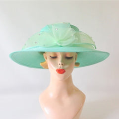 Mint Julep Wide Brim Green Straw Derby Hat - Bombshell Bettys Vintage
