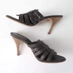 Bernardo Chocolate Leather Springolator Slides Mules 7
