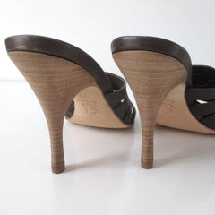 Bernardo Chocolate Leather Springolator Slides Mules 7