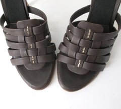 Bernardo Chocolate Leather Springolator Slides Mules 7