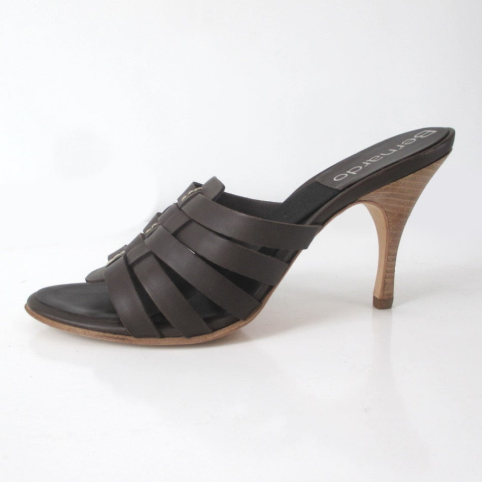 Bernardo Chocolate Leather Springolator Slides Mules 7