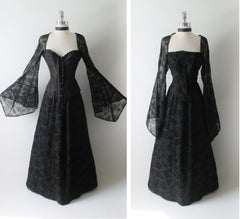 Spider Witch Dress Sheer Web Bell Sleeve Ball Gown Costume L - Bombshell Bettys Vintage