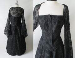 Spider Witch Dress Sheer Web Bell Sleeve Ball Gown Costume L - Bombshell Bettys Vintage
