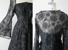 Spider Witch Dress Sheer Web Bell Sleeve Ball Gown Costume L - Bombshell Bettys Vintage