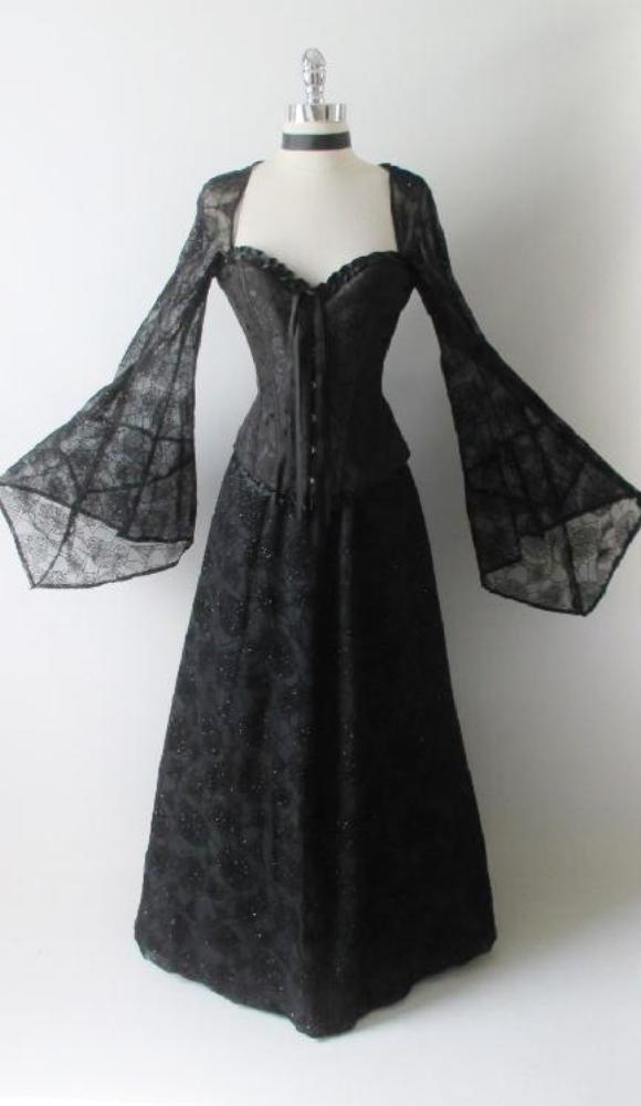 Spider Witch Dress Sheer Web Bell Sleeve Ball Gown Costume L - Bombshell Bettys Vintage
