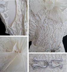 Vintage 30's Antique White Lace Wedding Special Occasion Gown Dress M - Bombshell Bettys Vintage