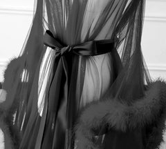 Sheer Marabou Feather Floor Sweeping Dressing Gown / Robe 22