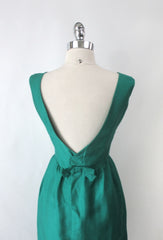 Vintage 60s Green Silk Party Dress S