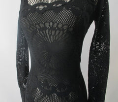 Vintage 90s Jean Paul Gaultier JPG Soleil Black Fishnet Lace Bodycon Dress S - Bombshell Bettys Vintage
