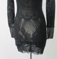 Vintage 90s Jean Paul Gaultier JPG Soleil Black Fishnet Lace Bodycon Dress S - Bombshell Bettys Vintage