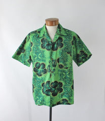 Mens Vintage 50s Green & Gold Hawaiian Shirt L - Bombshell Bettys Vintage