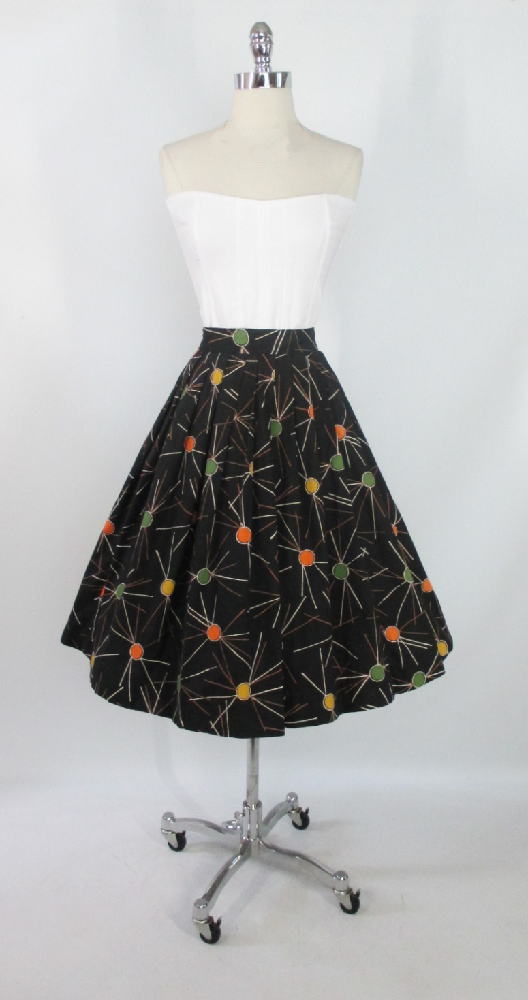 • Vintage 50's Atomic Starburst Swing Skirt Mid Century Modern S - Bombshell Bettys Vintage