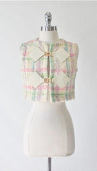 Vintage 60's Pierre Cardin MOD Vinyl Diamond Pastel Tweed Vest S - Bombshell Bettys Vintage