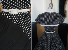 Vintage 50's Look Strapless Black White Polka Dot Full Circle Skirt Dress & Bolero L - Bombshell Bettys Vintage