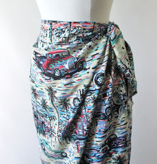 Vintage 90's Reyn Spooner Eddy Y Hot Rod Hawaiian Sarong Skirt M / L - Bombshell Bettys Vintage