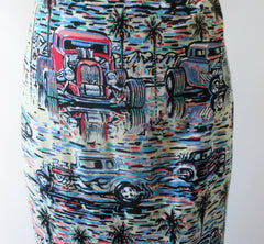 Vintage 90's Reyn Spooner Eddy Y Hot Rod Hawaiian Sarong Skirt M / L - Bombshell Bettys Vintage